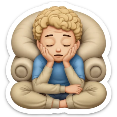 Scared man sitting curled up on himself, hidding his eyes sticker