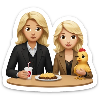 Love tan woman long wavy blonde hair and black lace  with  a man short blonde hair wearing Brown  jacket eating chick filet  sticker