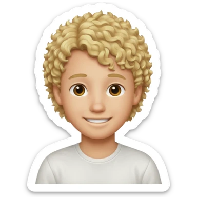 smiling boy in white shirt blonde curly hair  sticker