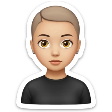 WHITE CAT STAND WITH HAZEL EYES , BLACKF BUZZ CUT LIGHT SKIN ROUND FACE GIRL sticker