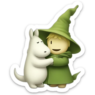 Moomin characters Moomintroll hugging snufkin sticker