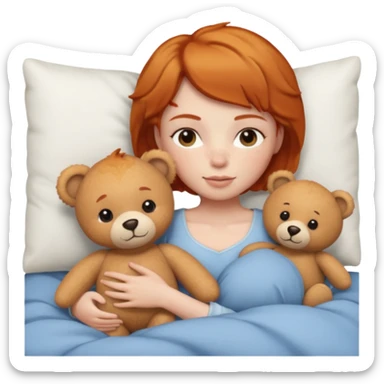ginger woman short hair cuddle in bed with teddy sticker
