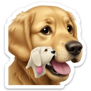 Golden retriever with stuffed dog in mouth sticker