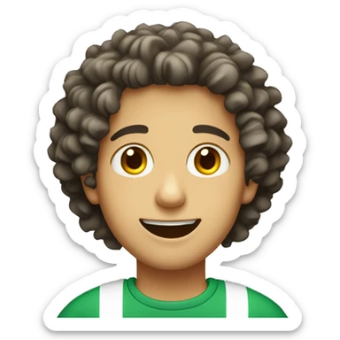 Italian boy with curly low hair with cracked edges teeth with braces with wide eyes sticker