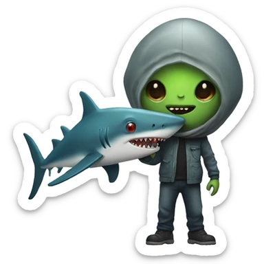 alien with shark sticker