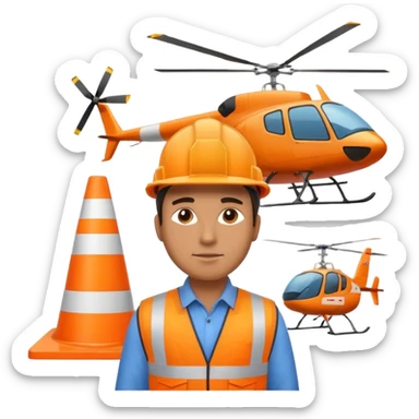 flying helicopter orange cone man sticker