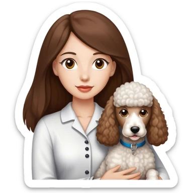 Long straight brown hair brown eyes beautiful women and white standard poodle you're holding sticker