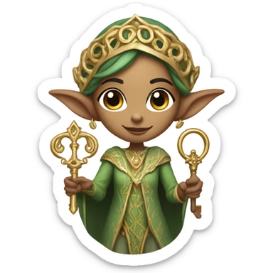 an elf woman login holding a big key sticker
