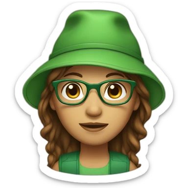 Girl with green hat brown hair and glasses sticker