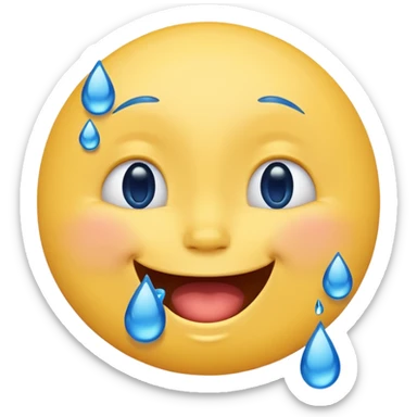 Emoji, yellow round laughing face, blue tears of joy on it. 2 big blue tears on each of the 2 cheeks sticker