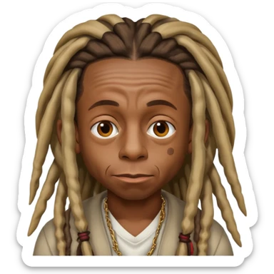 Create an iOS-style emoji of Lil Wayne. Neutral facial expression, front-facing head only. Dreadlocks. Clean Apple emoji style, smooth shading, simple shapes, plain background. sticker