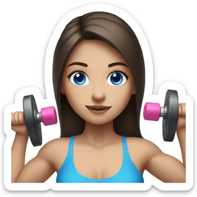 Realistic brunette girl with bright blue eyes lifting weights sticker