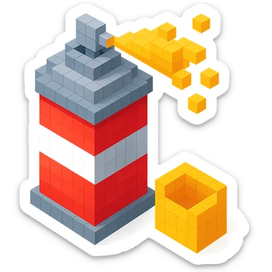voxel style spray paint can with gold paint, cap off, isometric view sticker