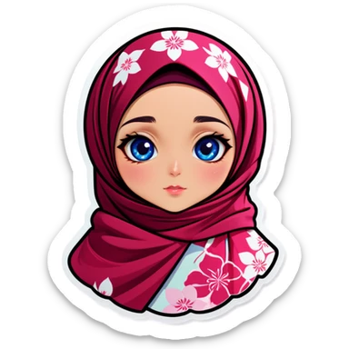 Turkish beautiful finish Konya girl blue eyes with hijab and Sakura dress sticker