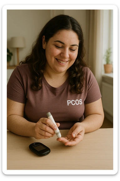 Donna con pcos che regola la sua glicemia immagine realistiche in italiano sticker