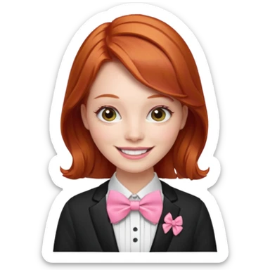 readhead woman with pink bowtie sticker