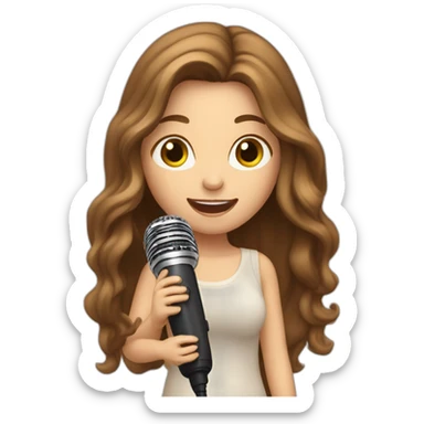 Caucasian girl with long Brown hair performing with a michophone singing sticker