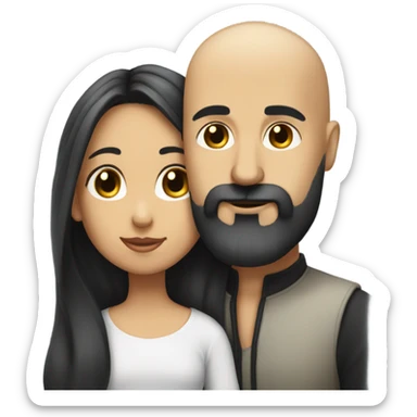 Bald man with black beard and girl long black hair kiss sticker