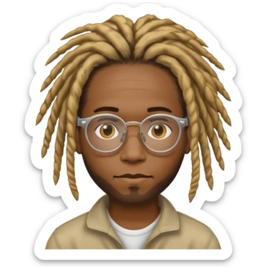  black male with dreads that are medium shirts with honey blond on one side of his hair wearing clear glasses  sticker