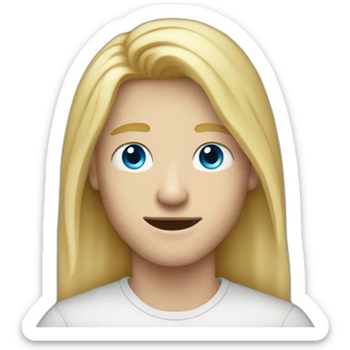 blue-eyed teen-ager man with long blond hair and pimple sticker