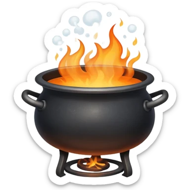 cauldron with boiling water over flames, steam rising sticker