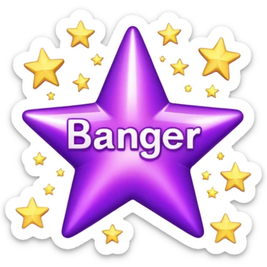 The word "banger" surrounded by purple stars sticker