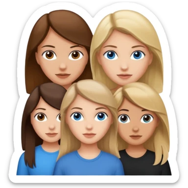 three friends: one girl who is white, has brown hair and brown eyes; one girl who is dirty blonde with blue eyes; one girl who is tan with dark brown hair and dark brown eyes sticker