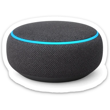smart speaker with glowing LED ring, compact shape, clean background sticker