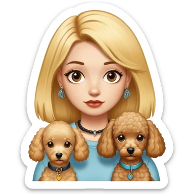 a  girl with glod  straight hair and tattoos and two rad poodle dogs sticker