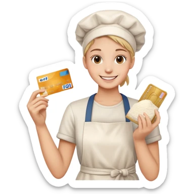Happy emoji with credit card in hand and a pile of flour  sticker