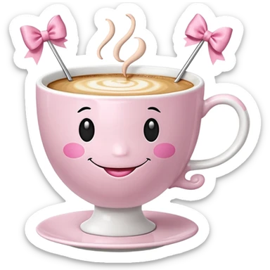 Capuccino cup with a smiley face, a pink bow and ballet dancing legs sticker