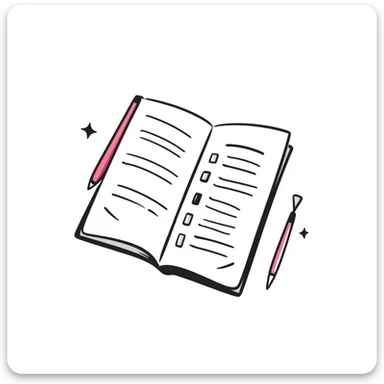 white notebook with some list on it and a pink pen nearby, notion style sticker