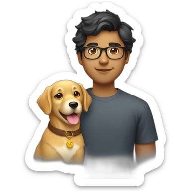 young indian developer wearing rimless glasses with golden retriever sticker