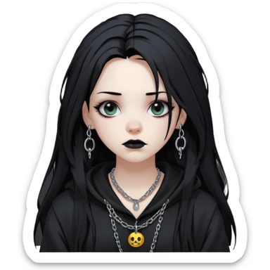 Female Goth with Beanie
 Messy long hair, white skin, oversized black hoodie, chain accessories. sticker