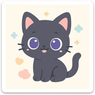 adorable black kitten with big purple eyes, playful expression sticker