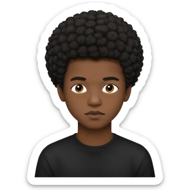 Une homme de 17 ans il a la peau noir foncé , des lèvres pulpeuses et un regard nonchalant. Il a un petit afro taper sticker