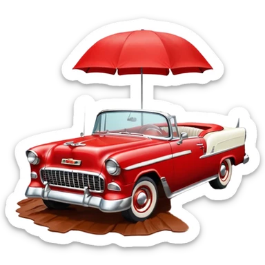1955 Chevrolet Bel Air Convertible, Red-White color, with brown mud pouring down from above. 32x32 pixels, aspect ratio: 1:1 sticker