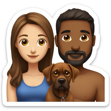 a girl with brown hair, and a man with short buzz brown hair with a beard, sitting with two dark brown boxer dogs sticker