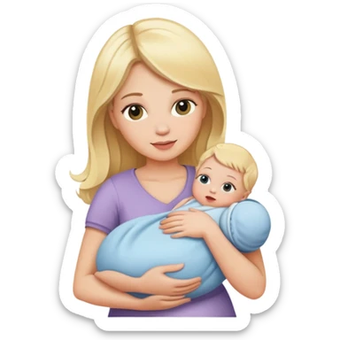 Blonde women holding new born baby sticker