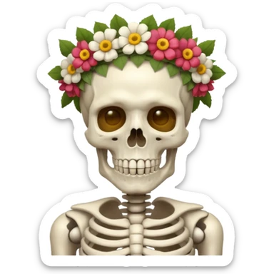 skeleton man with flower crown sticker