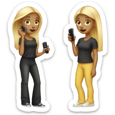 Y2k twin girls with flip phones and flare trousers and y2k hairstyles sticker