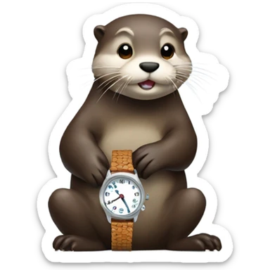 Otter looking at his watch sticker