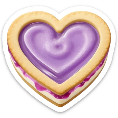Realistic shortbread cookie in the shape of a heart with pale lilac color jelly middle filling and sprinkled powder sugar on top. sticker