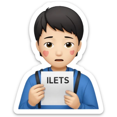 emoji student sad holding paper IELTS 5.5, crying, failure, white background sticker