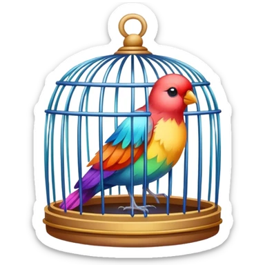 a bird trapped in a cage sticker