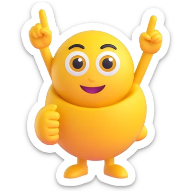 A yellow round emoji character with big eyes and a confident smile, clearly pointing both index fingers at itself. Strong “ME!” expression. Bold cartoon style, isolated on white sticker