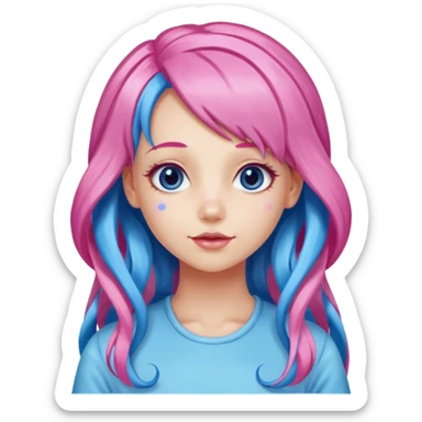 candy girl with very long blue-pink mixed candy hair with ribbon and no tattooes sticker