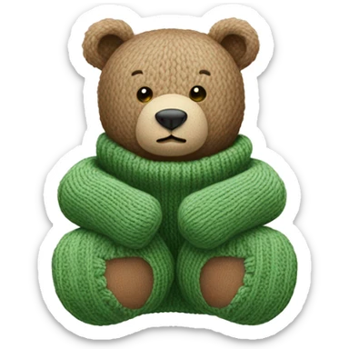 Bear sitting with knitted Sage green mittens sticker