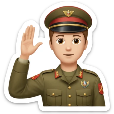 Solider giving a Roman salute with his hand held high and straight diagonally upward viewed from the side sticker