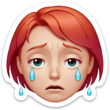 Crying face with red hair and with pastel colorful tears sticker